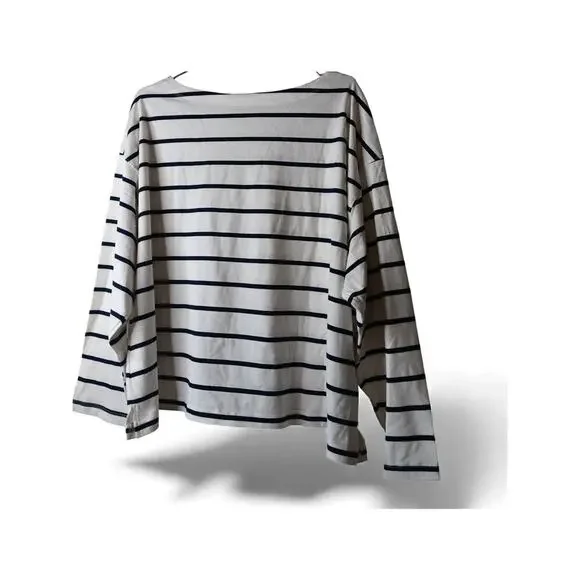 New Old Navy Mariner Stripe Long Sleeve Top 2X Navy White 100% Cotton - Picture 3 of 13